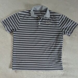 Nike Dri Fit Standard Fit Striped Golf Polo Shirt Mens Sz Med Blue White Preppy
